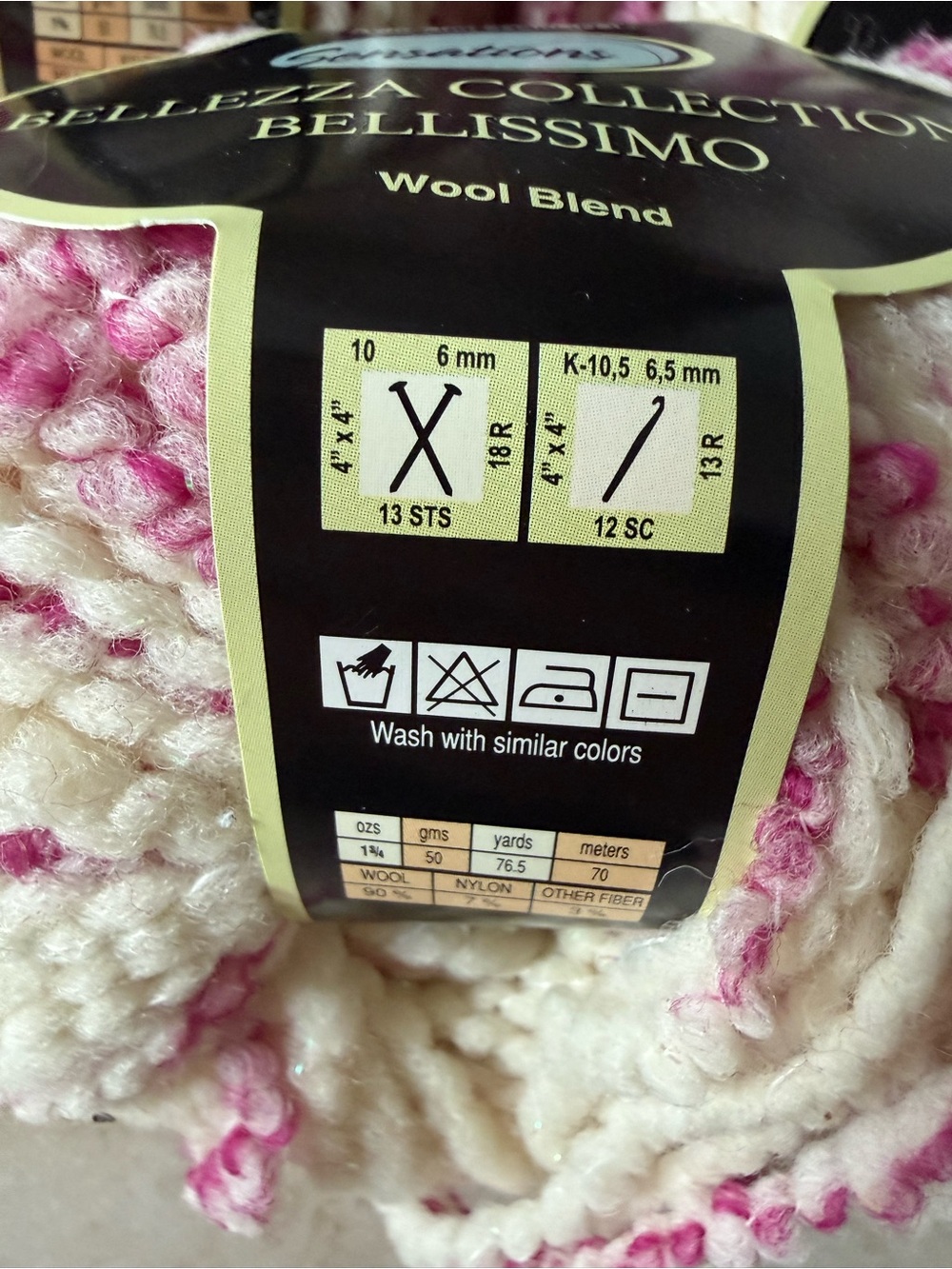Sensations Bellezza Collection Bellissimo Wool Blend Yarn - Fuchsia & Cream - Picture 3 of 12